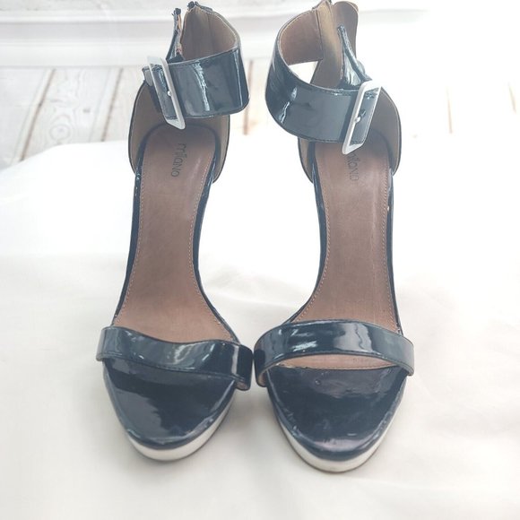 Milano Womens Black Leather Open Toe Stiletto Heel Ankle Strap Sandals Size 8 - Picture 2 of 13